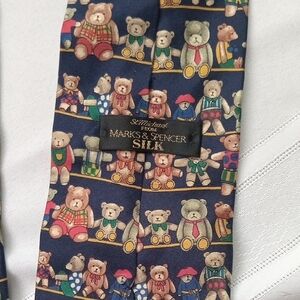 Marks & Spencer Silk Bear Motif Navy Tie with Paddigton
